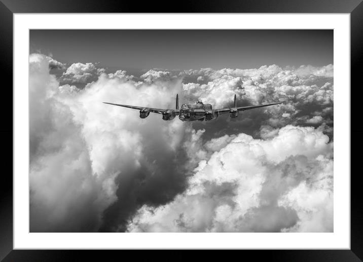 Avro Lancaster LM227 above clouds B&W version Framed Mounted Print by Gary Eason