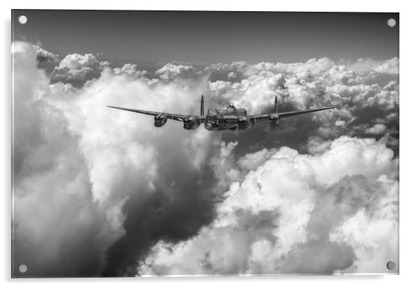 Avro Lancaster LM227 above clouds B&W version Acrylic by Gary Eason