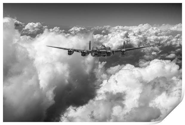 Avro Lancaster LM227 above clouds B&W version Print by Gary Eason