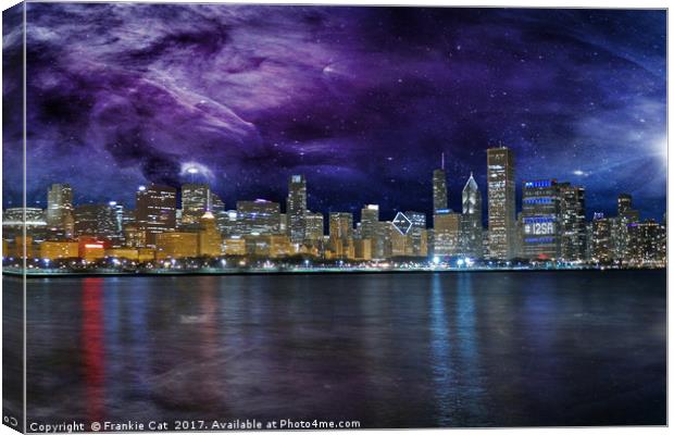 Spacey Chicago Skyline Canvas Print by Frankie Cat