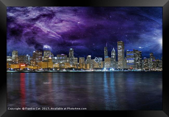 Spacey Chicago Skyline Framed Print by Frankie Cat