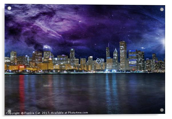 Spacey Chicago Skyline Acrylic by Frankie Cat