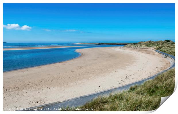 Sandy and Deserted Beach at Burry Port south Wales Print by Nick Jenkins