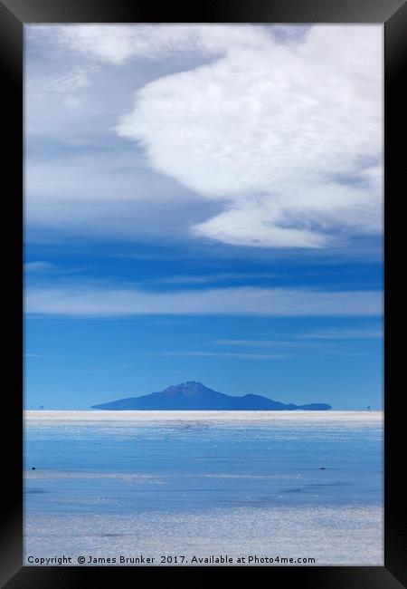 Salar de Uyuni and Tunupa Volcano Vertical Bolivia Framed Print by James Brunker