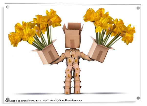 Box character holding two boxes of flower Acrylic by Simon Bratt LRPS