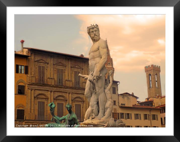 neptunes statue firenze italy Framed Mounted Print by paul ratcliffe