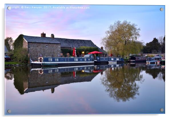 Sunset On The Lancaster Canal At The Old Tithe Bar Acrylic by Gary Kenyon