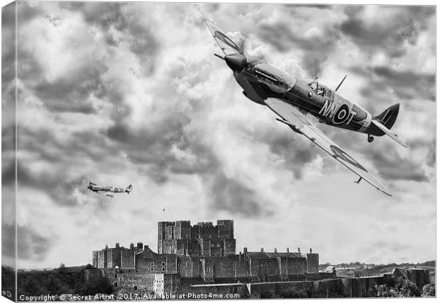 Spitfires over Dover Castle Canvas Print by Secret Artist