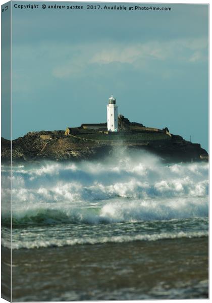 LIGHTHOUSE ROUGH SEA Canvas Print by andrew saxton