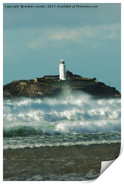 LIGHTHOUSE ROUGH SEA Print by andrew saxton