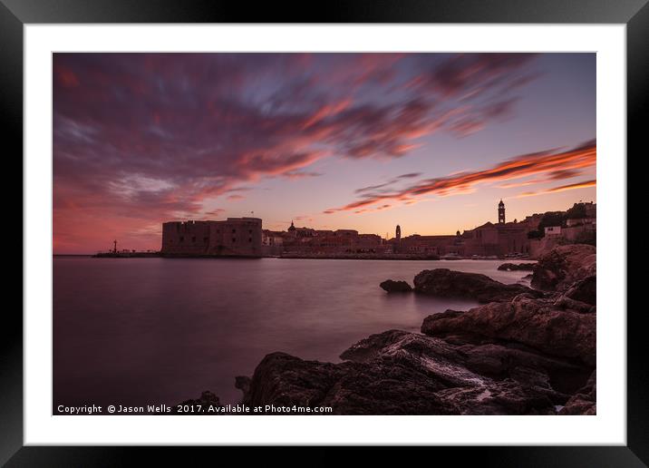 Dusk turns to twilight over Dubrovnik Framed Mounted Print by Jason Wells