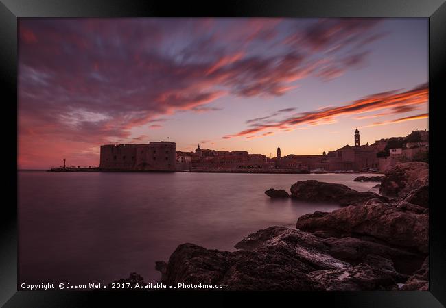 Dusk turns to twilight over Dubrovnik Framed Print by Jason Wells