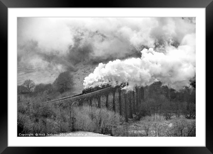 Steam Locomotives pulling train across Cynghordy V Framed Mounted Print by Nick Jenkins