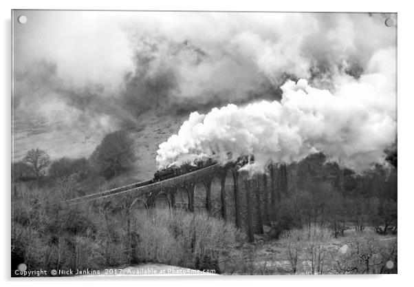 Steam Locomotives pulling train across Cynghordy V Acrylic by Nick Jenkins