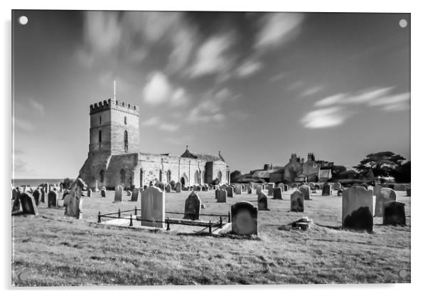 Pretty church of St Aidans in Bamburgh in Mono Acrylic by Naylor's Photography