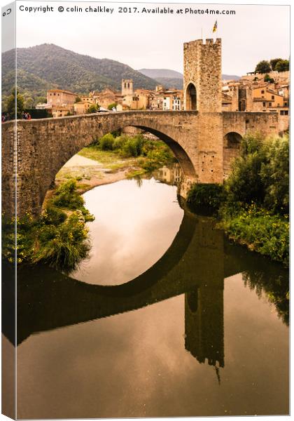  The Angled Bridge at Besalu, Spain Canvas Print by colin chalkley
