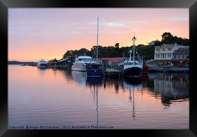 Strahan seafront at sunset Framed Print by Angus McComiskey
