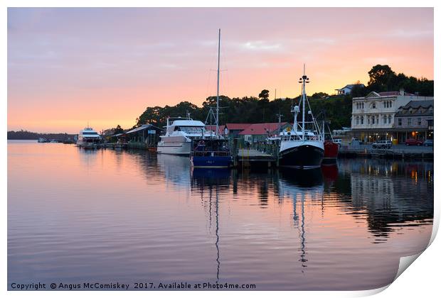 Strahan seafront at sunset Print by Angus McComiskey