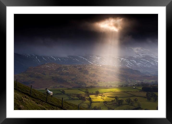 Light from Above. Keswick, Cumbria. UK. Framed Mounted Print by John Finney