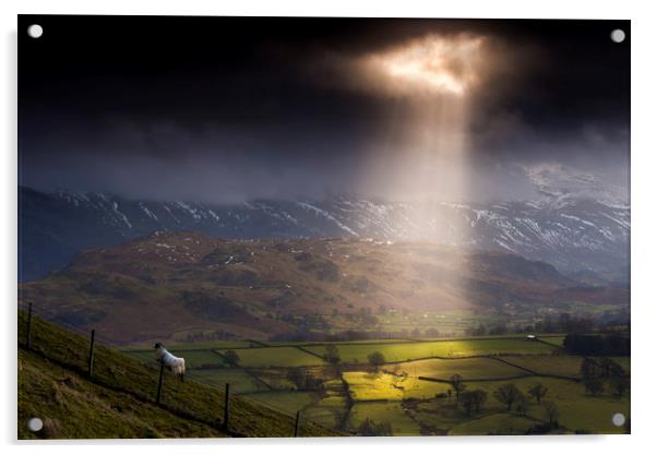 Light from Above. Keswick, Cumbria. UK. Acrylic by John Finney