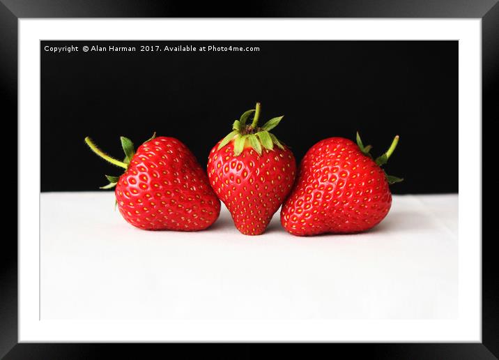 Strawberries On Black Over White Framed Mounted Print by Alan Harman