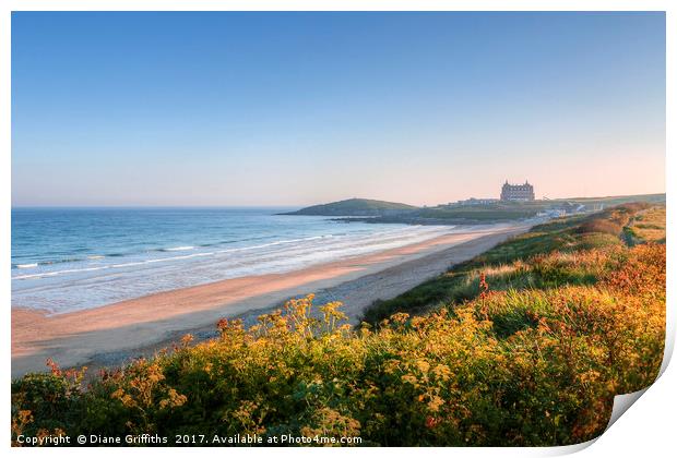 Fistral Beach and the Headland Hotel Print by Diane Griffiths