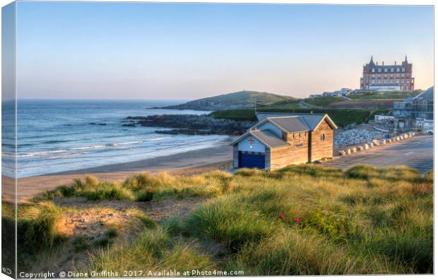 RNLI and Headland Hotel, Fistral Canvas Print by Diane Griffiths
