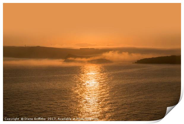 Misty Sunrise over Newquay Print by Diane Griffiths