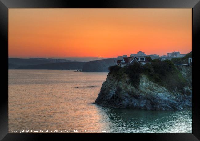Sunrise over Newquay Framed Print by Diane Griffiths
