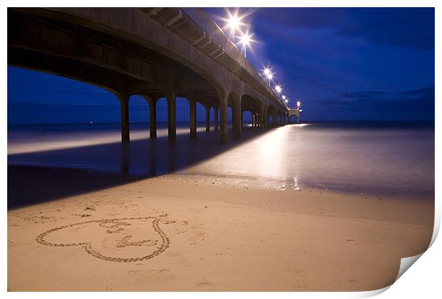 Love heart in the sand at Boscombe Pier Print by Ian Middleton