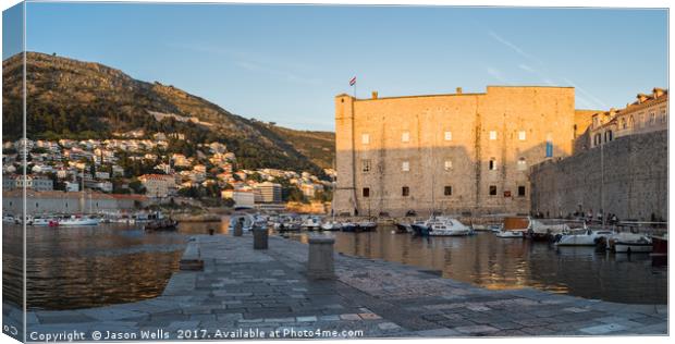 Sunset by Dubrovnik harbour Canvas Print by Jason Wells