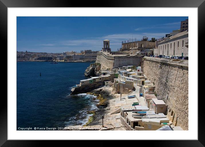 Small Harbour near St. Elmo Fort, Valletta Framed Mounted Print by Kasia Design