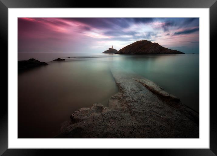 Dusk at Mumbles lighthouse Framed Mounted Print by Leighton Collins