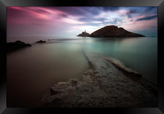 Dusk at Mumbles lighthouse Framed Print by Leighton Collins