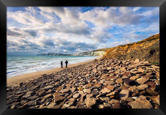 Compton Bay Beach Rock Party Framed Print by Wight Landscapes