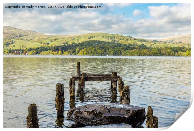 Old Jetty Looking Over Lake Windermere Print by Andy Morton