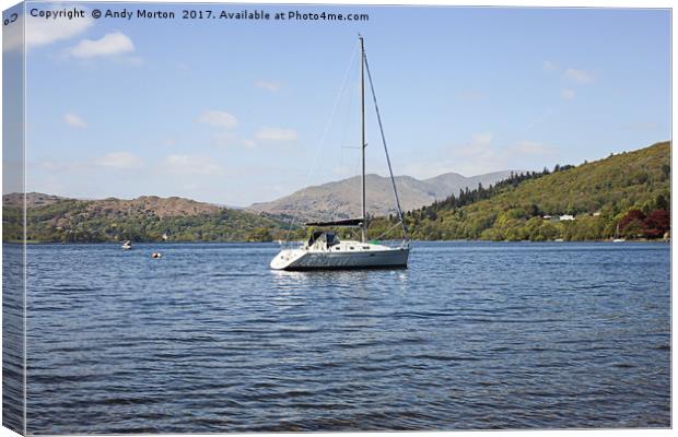 A Sailing Yacht On Lake Windermere Canvas Print by Andy Morton
