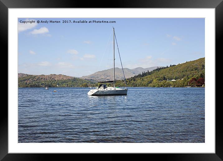 A Sailing Yacht On Lake Windermere Framed Mounted Print by Andy Morton