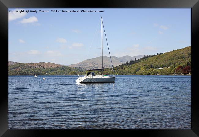 A Sailing Yacht On Lake Windermere Framed Print by Andy Morton