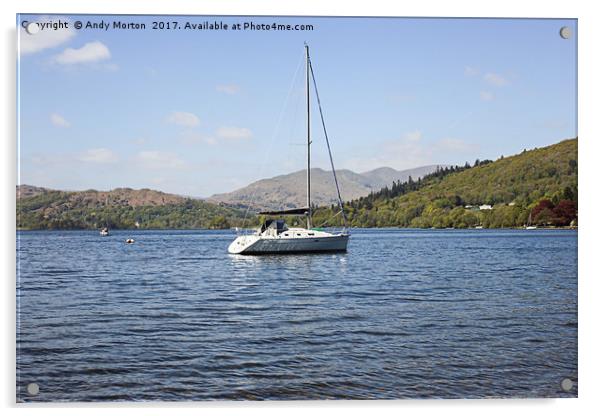 A Sailing Yacht On Lake Windermere Acrylic by Andy Morton