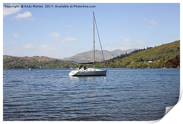 A Sailing Yacht On Lake Windermere Print by Andy Morton