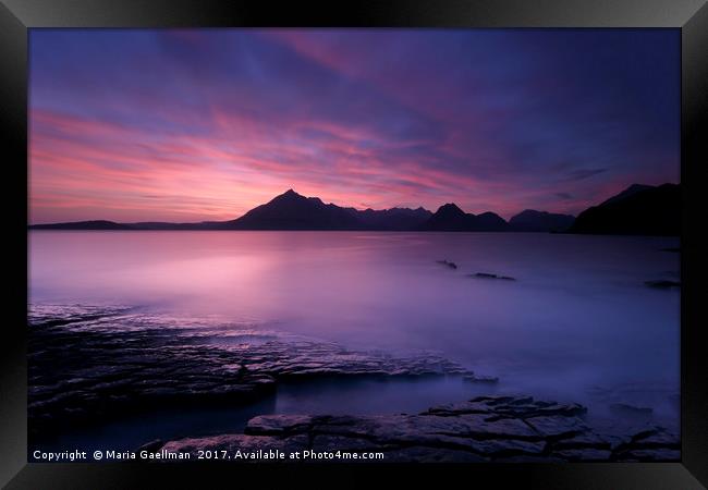Cuillins at Sunset Framed Print by Maria Gaellman