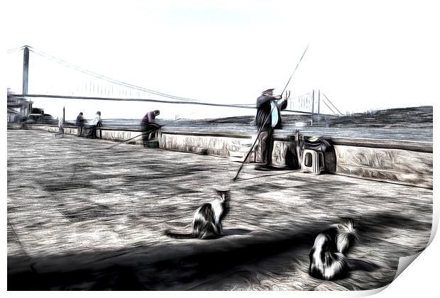 Fishermen And Cats Istanbul Art Print by David Pyatt