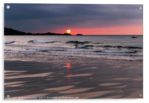 Beautiful St Ives Sunset, Porthmeor Beach Cornwall Acrylic by Mark Purches