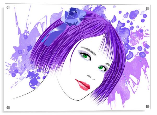 Image of a girl with lilac hair and green eyes Acrylic by Dobrydnev Sergei