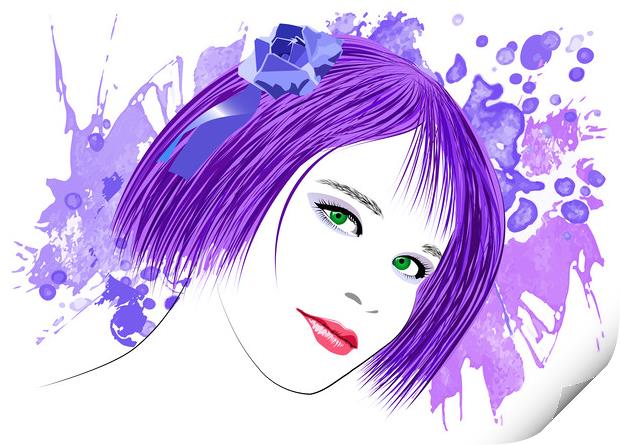 Image of a girl with lilac hair and green eyes Print by Dobrydnev Sergei