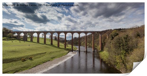 Leaderfoot Viaduct spanning the river Tweed in the Print by George Cairns
