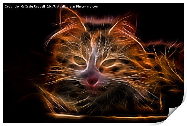 Electric effect Glowing Cat Print by Craig Russell