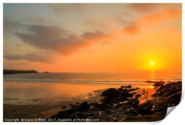 Fistral Beach Sunset Print by Diane Griffiths