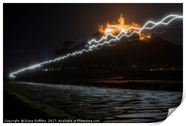 St Michael's Mount at Night Print by Diane Griffiths